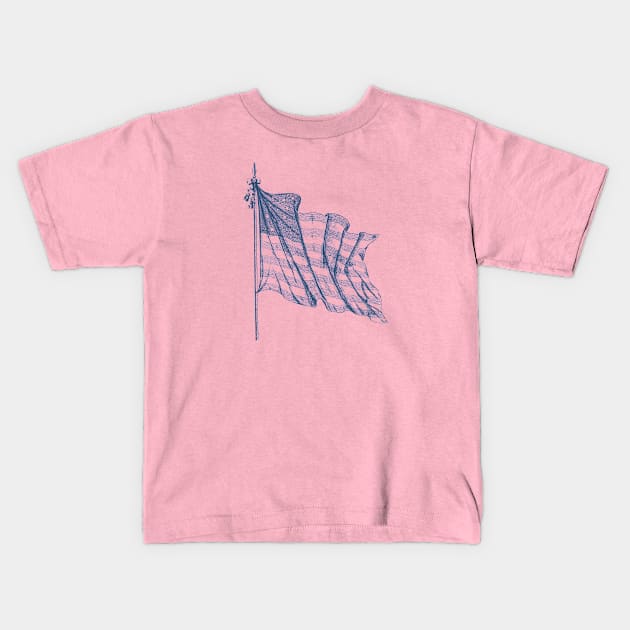 Vintage American Flag Waving on Flag Pole Kids T-Shirt by CoffeeandTeas